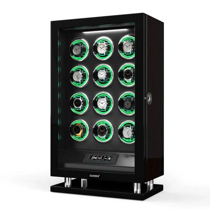 Special Edition - 12 Watch Winder with Fingerprint Unlock RGB Light LCD Touchscreen Remote Large Watch Box